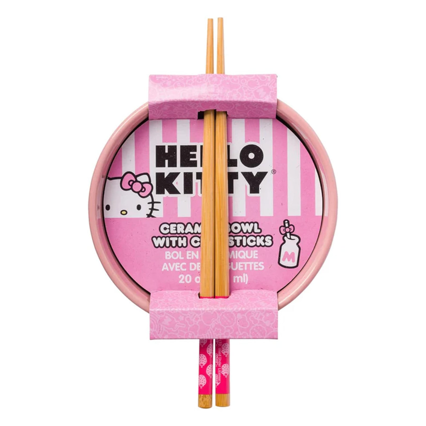 Sanrio Hello Kitty Strawberry Milk 20 Ounce Ceramic Ramen Bowl with Chopsticks