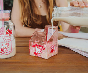 Sanrio Hello Kitty Glass Strawberry Milk Carton | Holds 12 Ounces