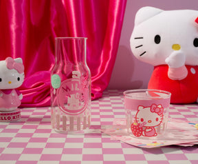 Sanrio Hello Kitty Strawberry Milk 18-Ounce Glass Pitcher and 8-Ounce Cup