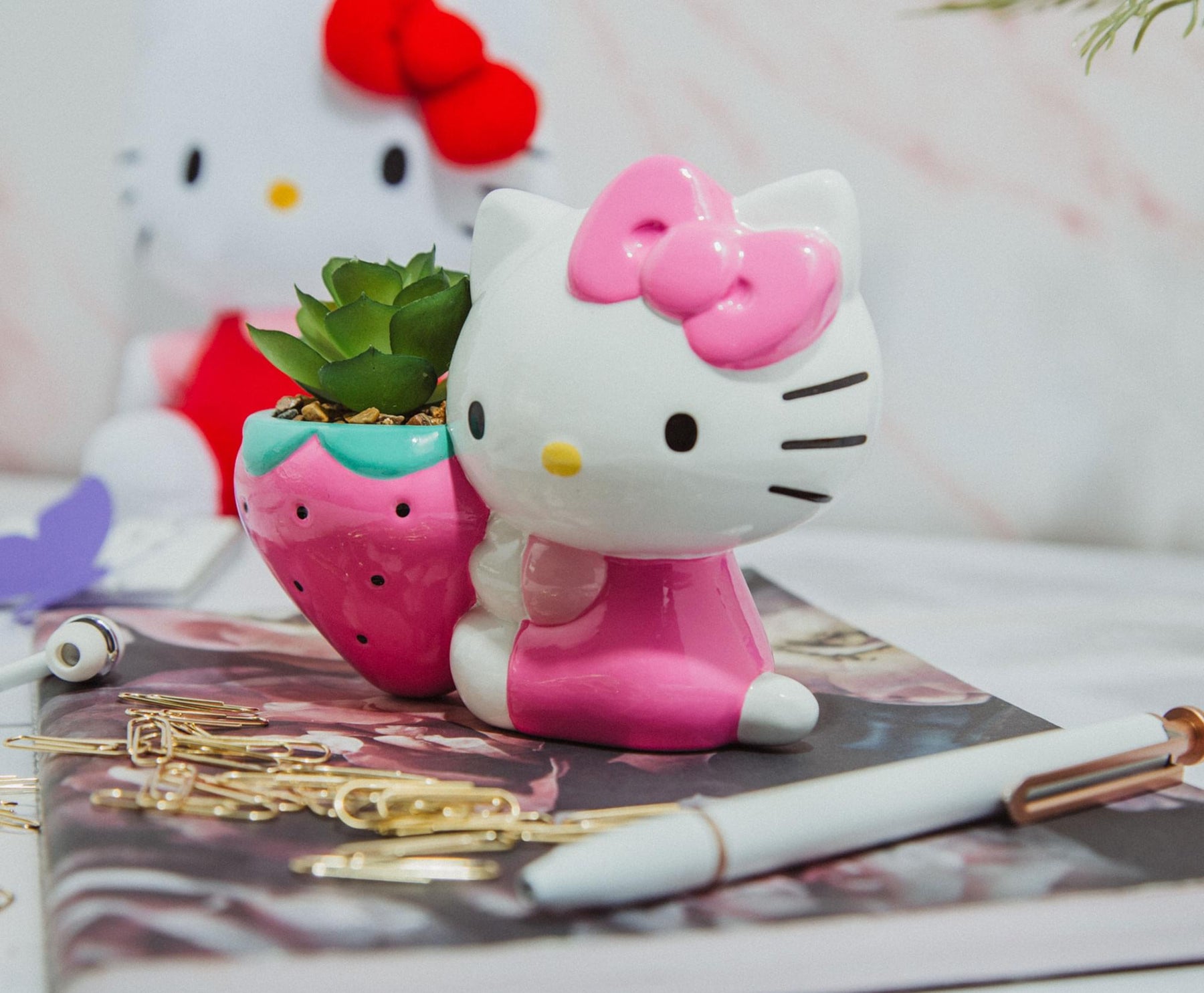 Sanrio Hello Kitty Strawberry 5-Inch Planter With Artificial Succulent