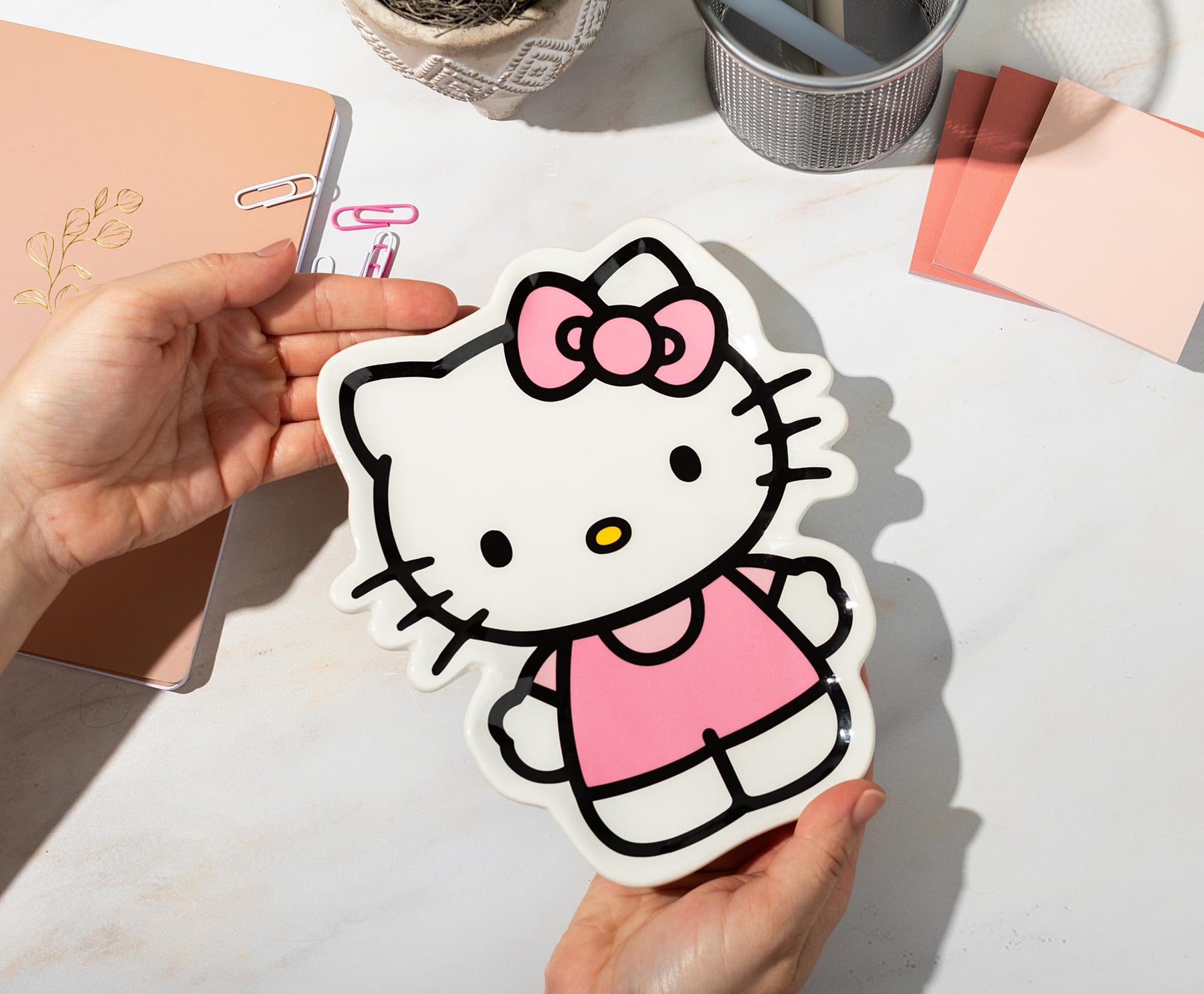 Sanrio Hello Kitty Pink Outfit Sculpted Ceramic Trinket Tray Dish