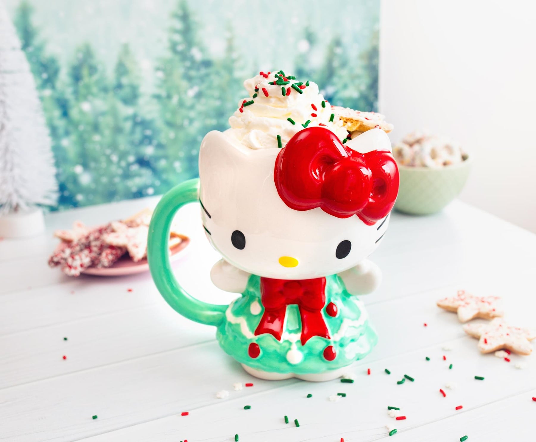 Sanrio Hello Kitty Holiday Tree Dress 3D Sculpted Ceramic Mug | Holds 20 Ounces