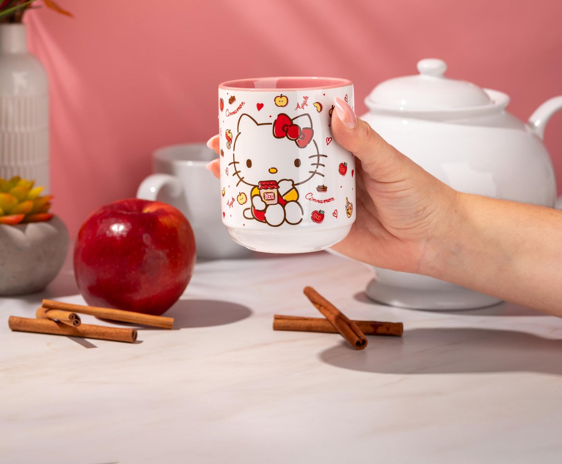 Sanrio Hello Kitty Cinnamon Apples Asian Ceramic Tea Cup | Holds 12 Ounces