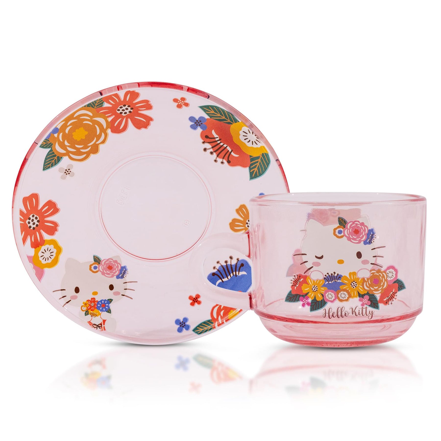 Sanrio Hello Kitty Flowers Glass Teacup and Saucer Set