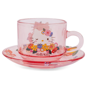 Sanrio Hello Kitty Flowers Glass Teacup and Saucer Set