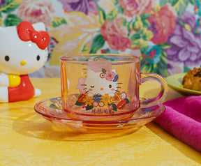 Sanrio Hello Kitty Flowers Glass Teacup and Saucer Set