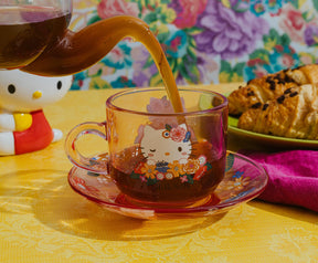 Sanrio Hello Kitty Flowers Glass Teacup and Saucer Set