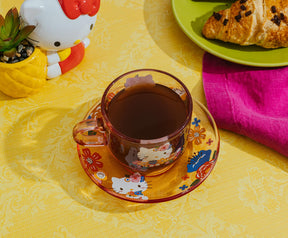 Sanrio Hello Kitty Flowers Glass Teacup and Saucer Set