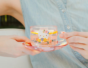 Sanrio Hello Kitty Flowers Glass Teacup and Saucer Set