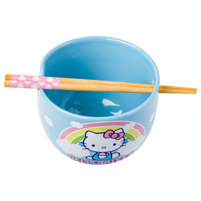 Sanrio Hello Kitty Rainbow 20 Ounce Ceramic Ramen Bowl with Chopsticks