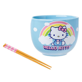 Sanrio Hello Kitty Rainbow 20 Ounce Ceramic Ramen Bowl with Chopsticks