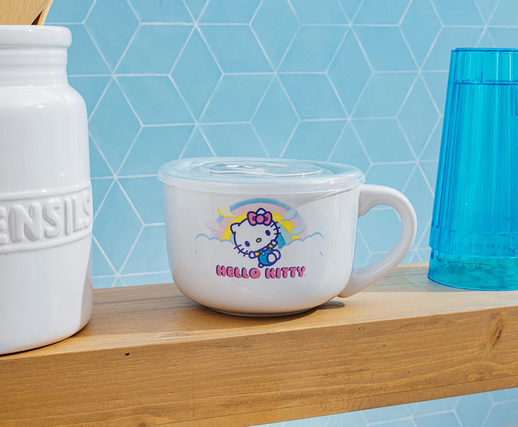 Sanrio Hello Kitty Clouds Ceramic Soup Mug With Vented Lid | Holds 24 Ounces