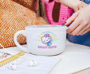 Sanrio Hello Kitty Clouds Ceramic Soup Mug With Vented Lid | Holds 24 Ounces