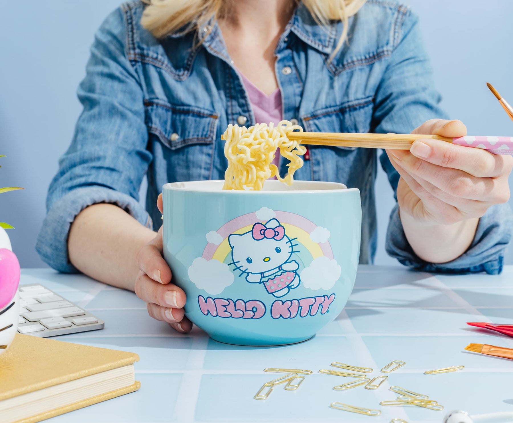 Sanrio Hello Kitty Rainbow 20-Ounce Ceramic Ramen Bowl With Chopsticks