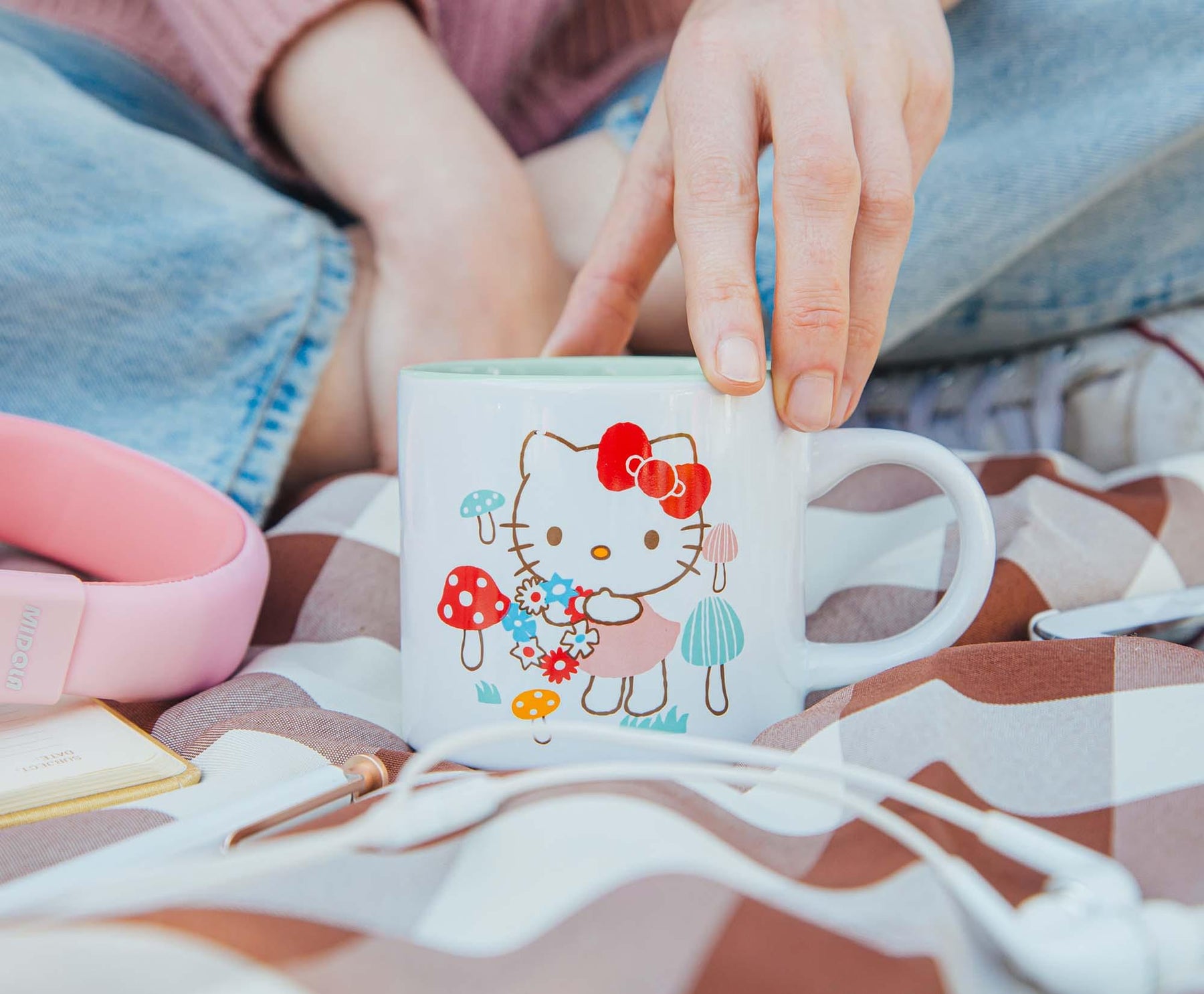 Sanrio Hello Kitty Mushrooms Single Stackable Ceramic Mug | Holds 13 Ounces