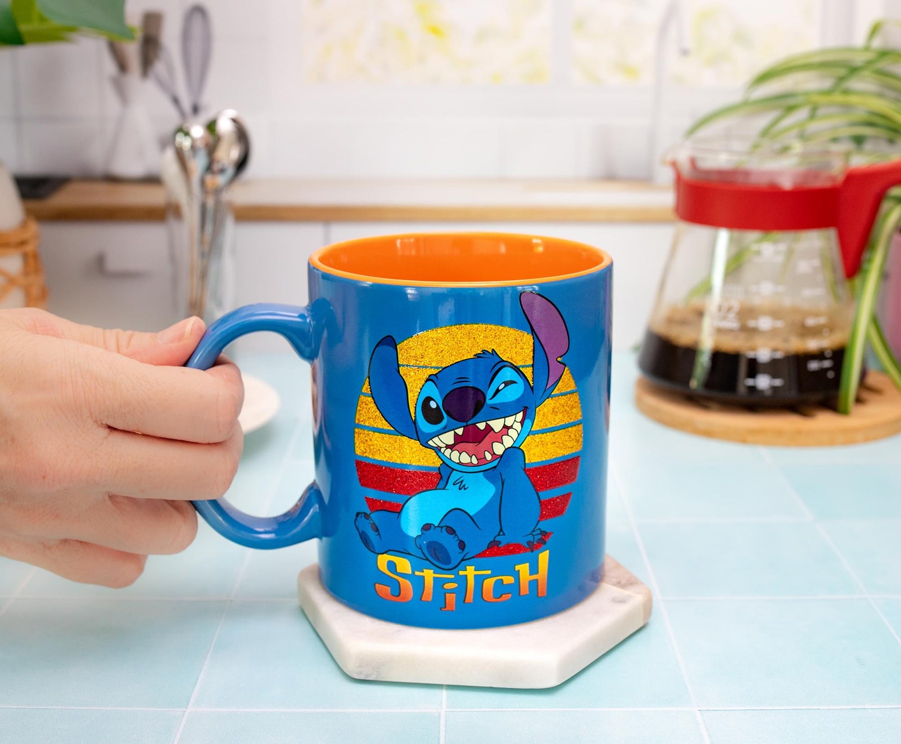 Disney Lilo & Stitch Sunset Ceramic Glitter Mug | Holds 20 Ounces