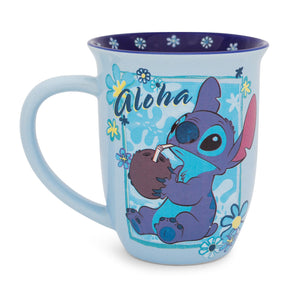 Disney Lilo & Stitch "Aloha" Wide Rim Ceramic Latte Mug | Holds 16 Ounces