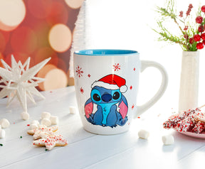 Disney Lilo & Stitch Santa Hat Jumbo Curved Ceramic Latte Mug | Holds 25 Ounces