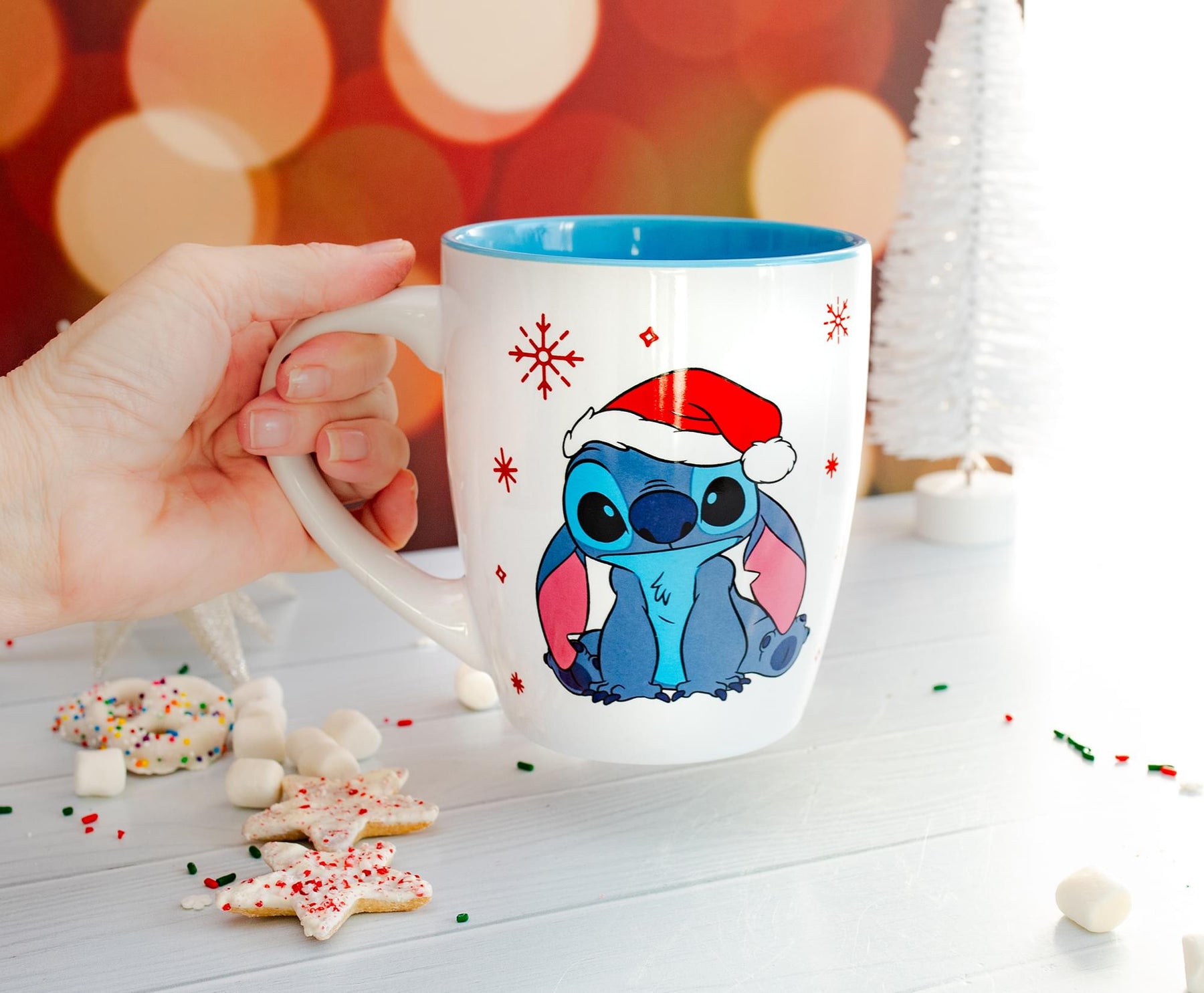 Disney Lilo & Stitch Santa Hat Jumbo Curved Ceramic Latte Mug | Holds 25 Ounces