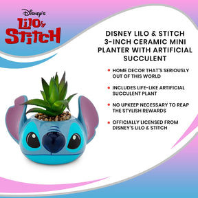 Disney Lilo & Stitch 3-Inch Ceramic Mini Planter with Artificial Succulent