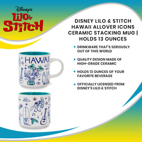 Disney Lilo & Stitch Hawaii Allover Icons Ceramic Stacking Mug | Holds 13 Ounces