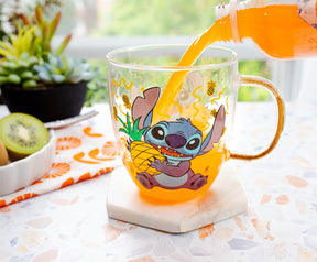 Disney Lilo & Stitch Pineapples Glitter Handle Glass Mug | 14 Ounces