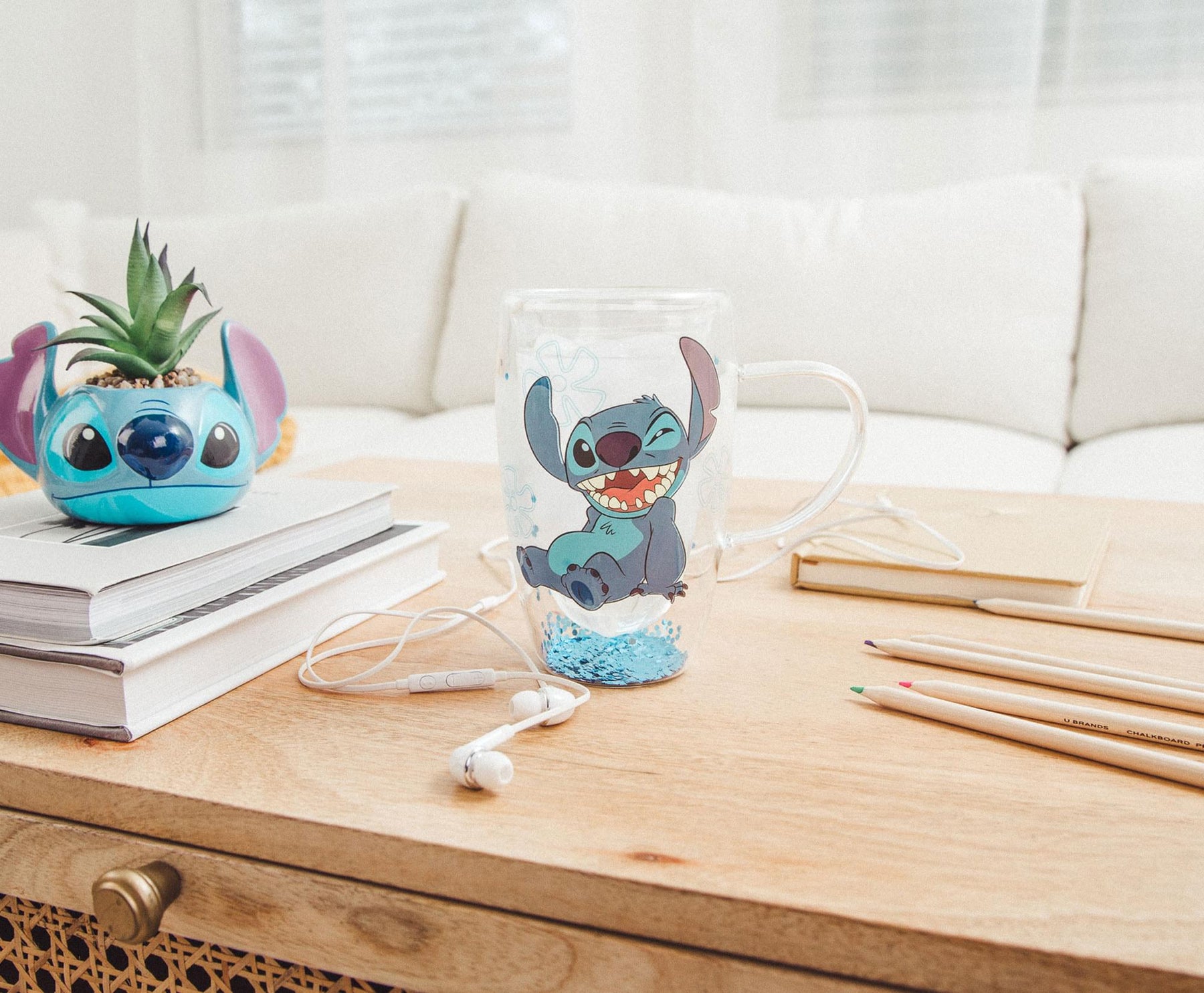 Disney Lilo & Stitch "Ohana Means Family" Confetti Glass Mug | Holds 15 Ounces