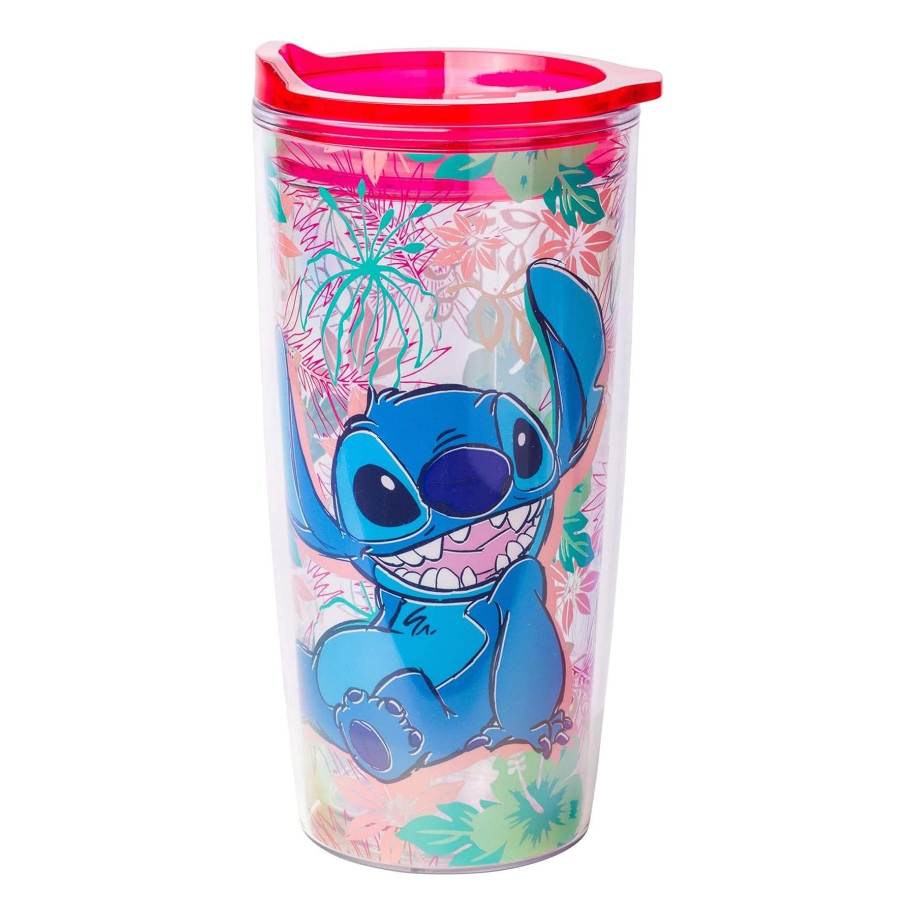 Disney Lilo & Stitch Floral Pattern 20 Ounce Travel Tumbler with Slide Close Lid