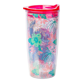 Disney Lilo & Stitch Floral Pattern 20 Ounce Travel Tumbler with Slide Close Lid