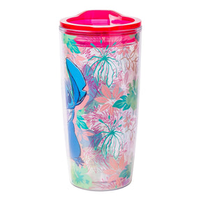 Disney Lilo & Stitch Floral Pattern 20 Ounce Travel Tumbler with Slide Close Lid