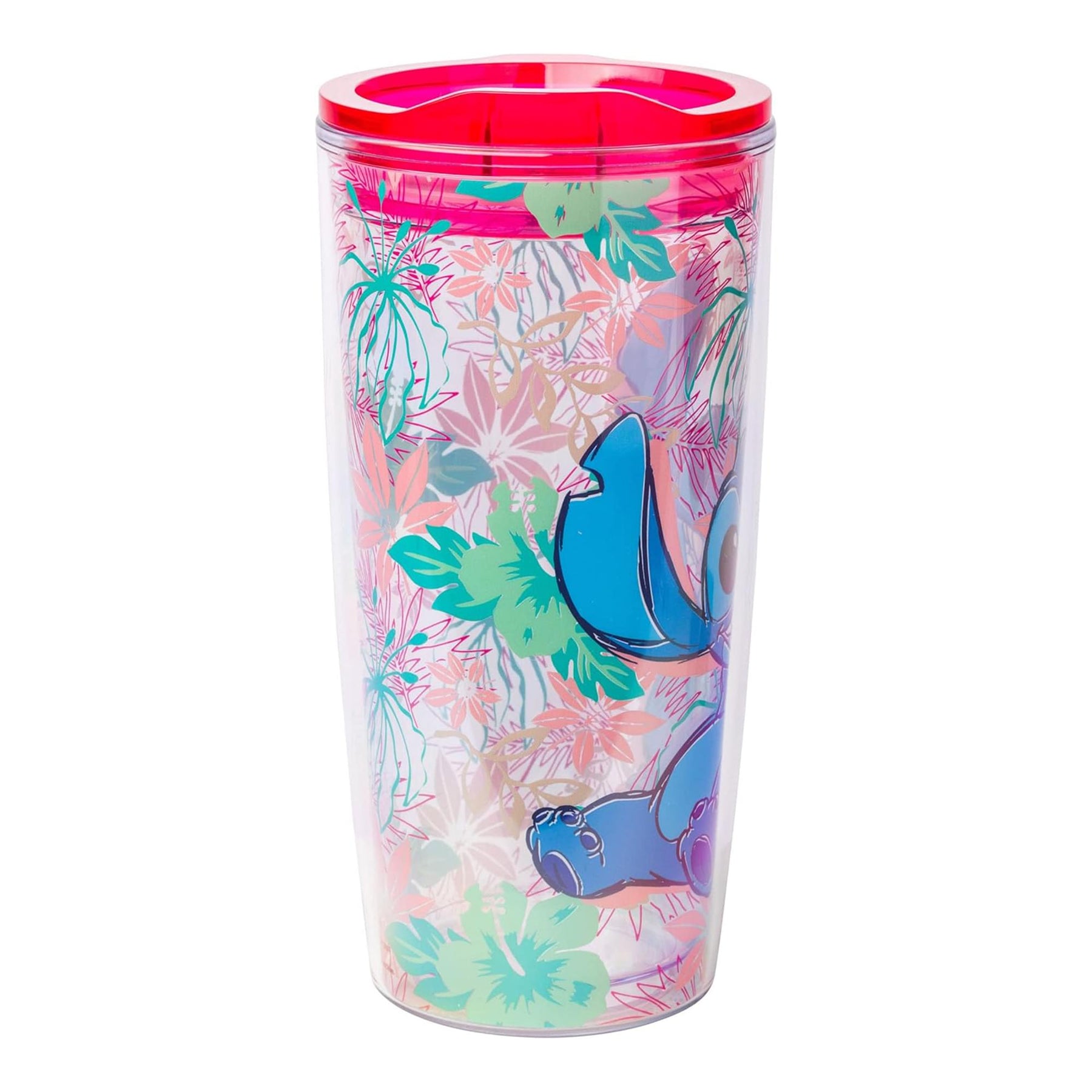 Disney Lilo & Stitch Floral Pattern 20 Ounce Travel Tumbler with Slide Close Lid