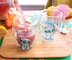 Disney Lilo and Stitch "Ohana Means Family" Floral Stemless Glasses | Set of 2