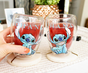 Disney Lilo and Stitch "Ohana Means Family" Floral Stemless Glasses | Set of 2