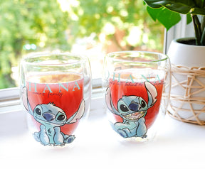 Disney Lilo and Stitch "Ohana Means Family" Floral Stemless Glasses | Set of 2