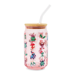 Disney Lilo & Stitch Holiday 16-Ounce Glass Tumbler With Bamboo Lid and Straw