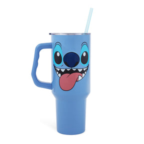 Disney Lilo & Stitch Face Stainless Steel Tumbler With Handle | Holds 40 Ounces