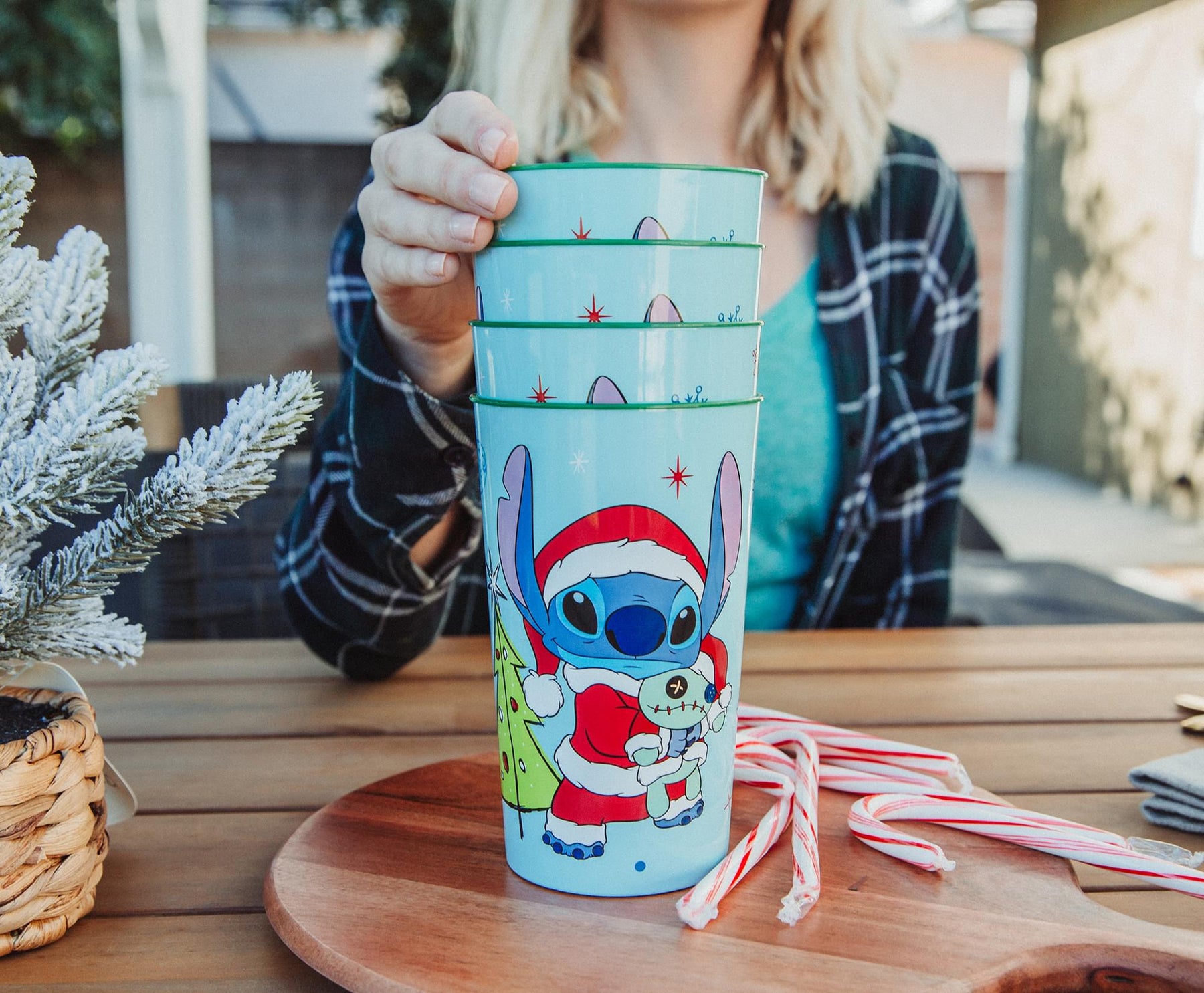 Disney Lilo & Stitch Santa Stitch 4-Piece Plastic Cup Set | Each Holds 22 Ounces