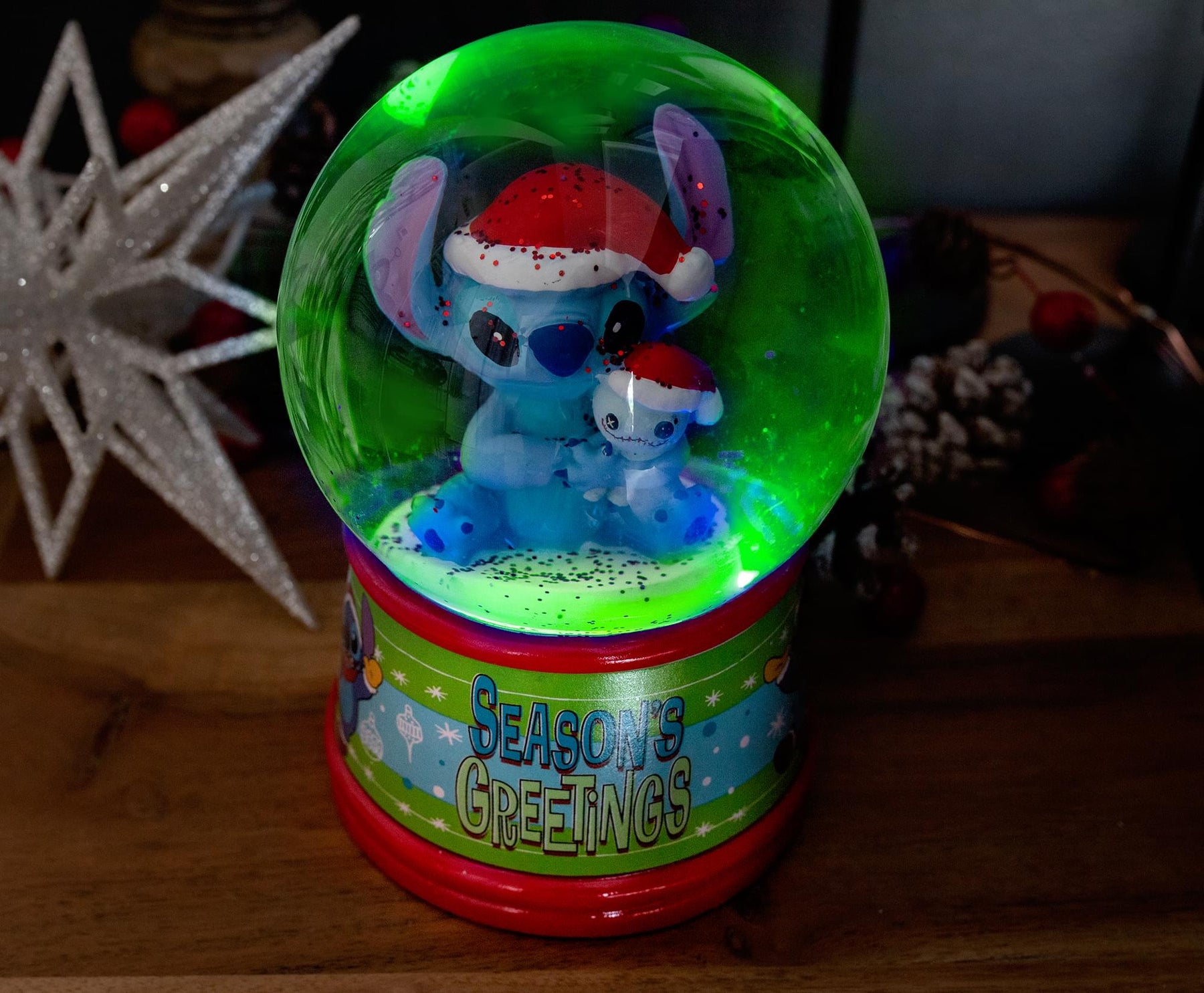 Disney Lilo & Stitch "Season's Greetings" Light-Up Snow Globe | 6 Inches Tall