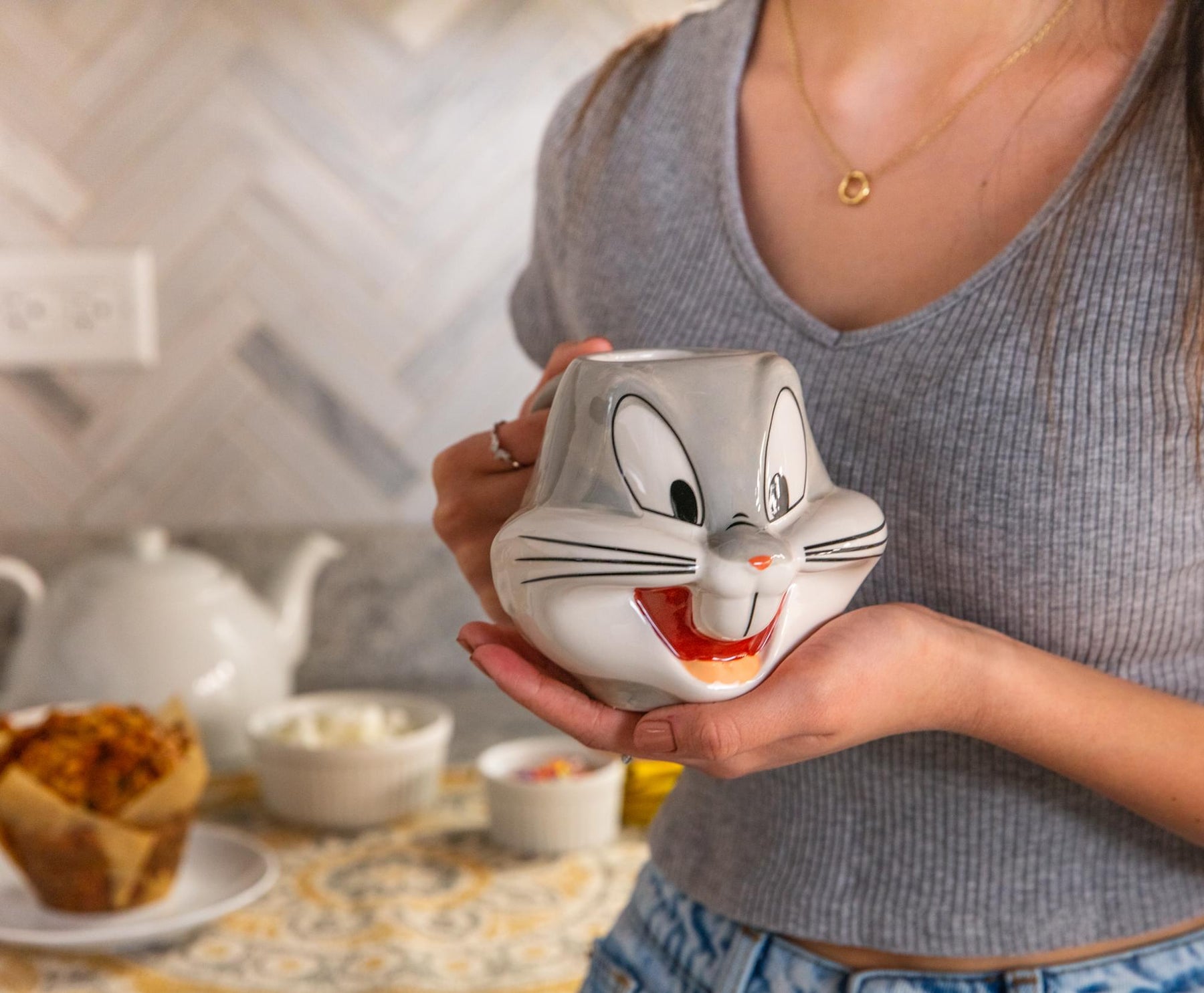 Looney Tunes Bugs Bunny Sculpted Ceramic Mug | Holds 22 Ounces