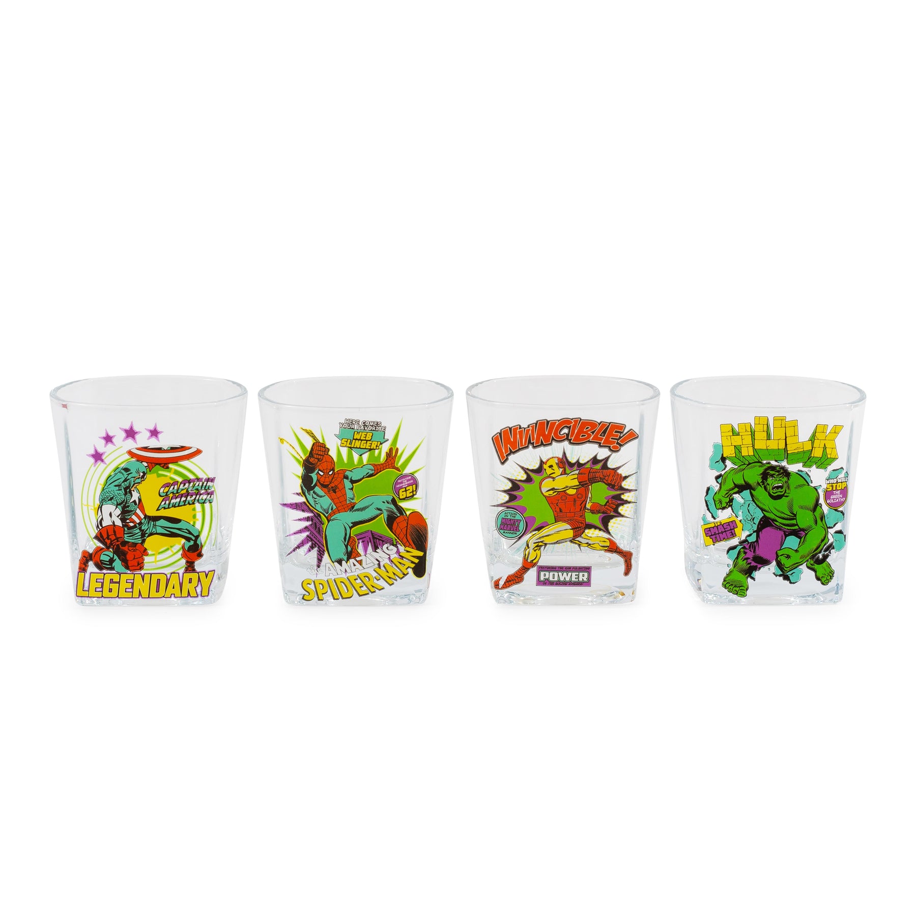 Marvel Comics Superheroes 9-Ounce Rock Glasses | Set of 4