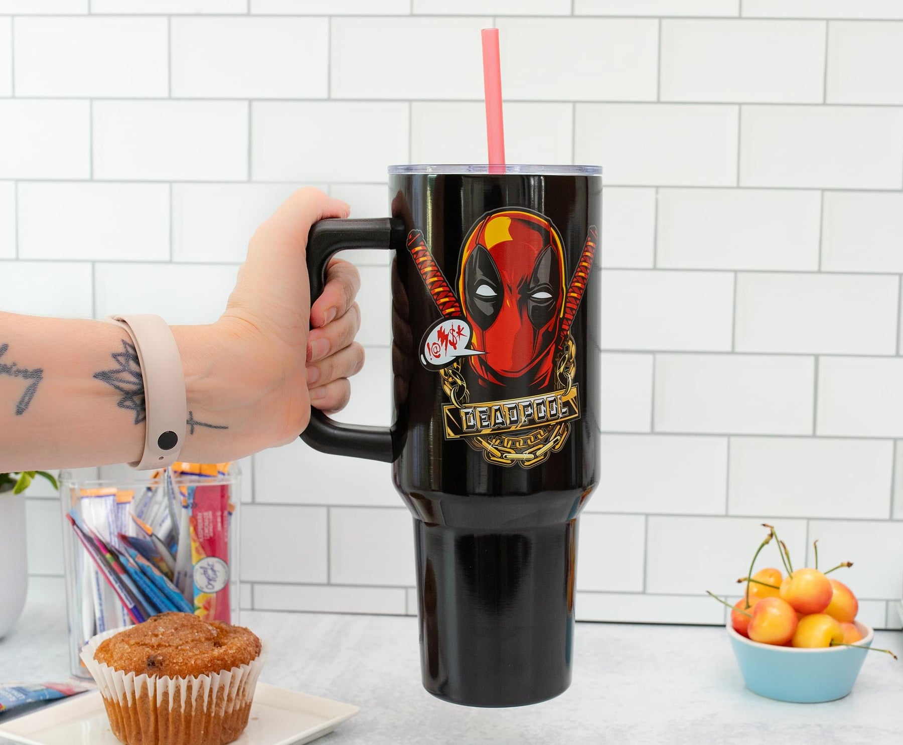 Marvel Deadpool Stainless Steel Tumbler With Handle | Holds 40 Ounces