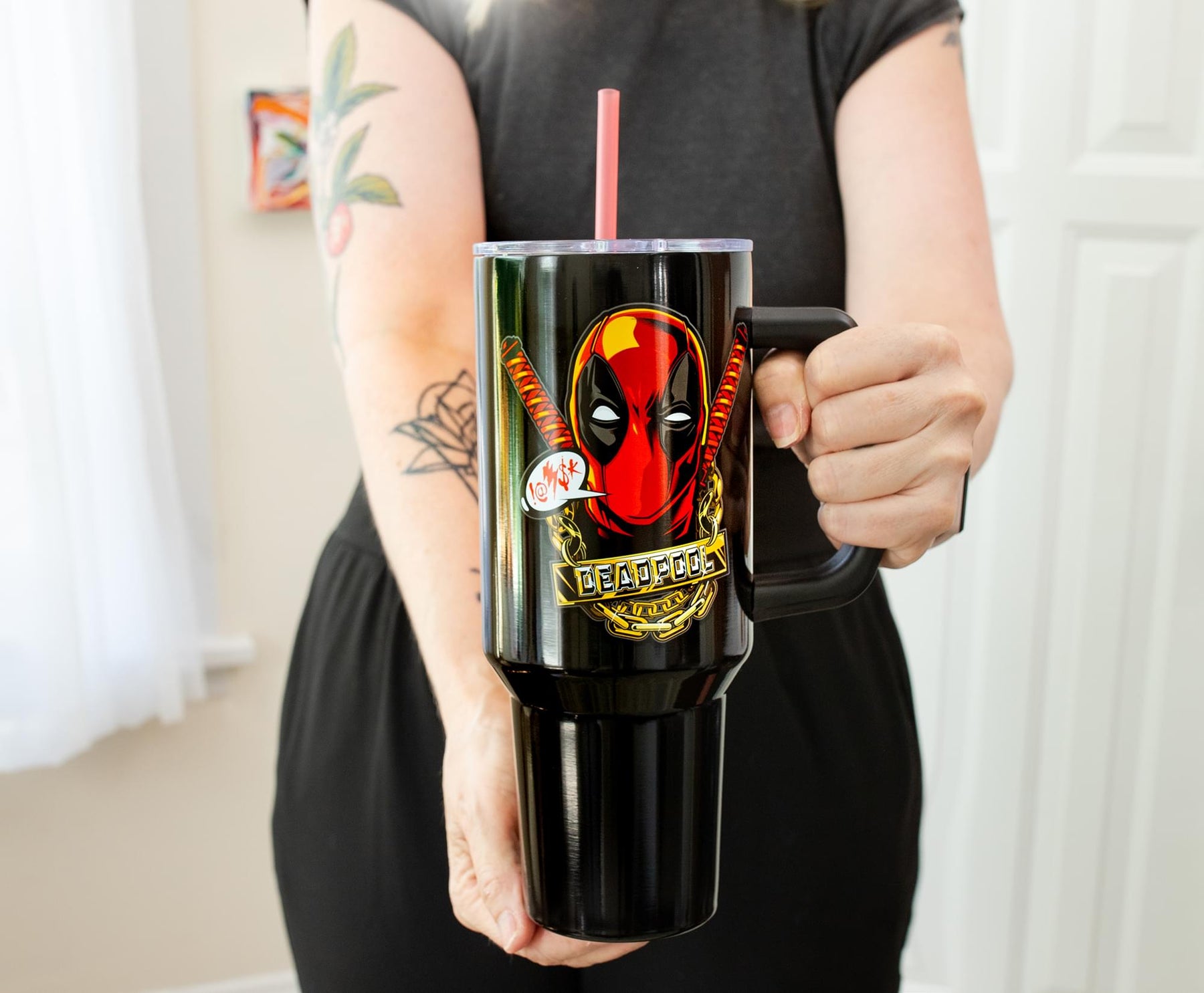 Marvel Deadpool Stainless Steel Tumbler With Handle | Holds 40 Ounces