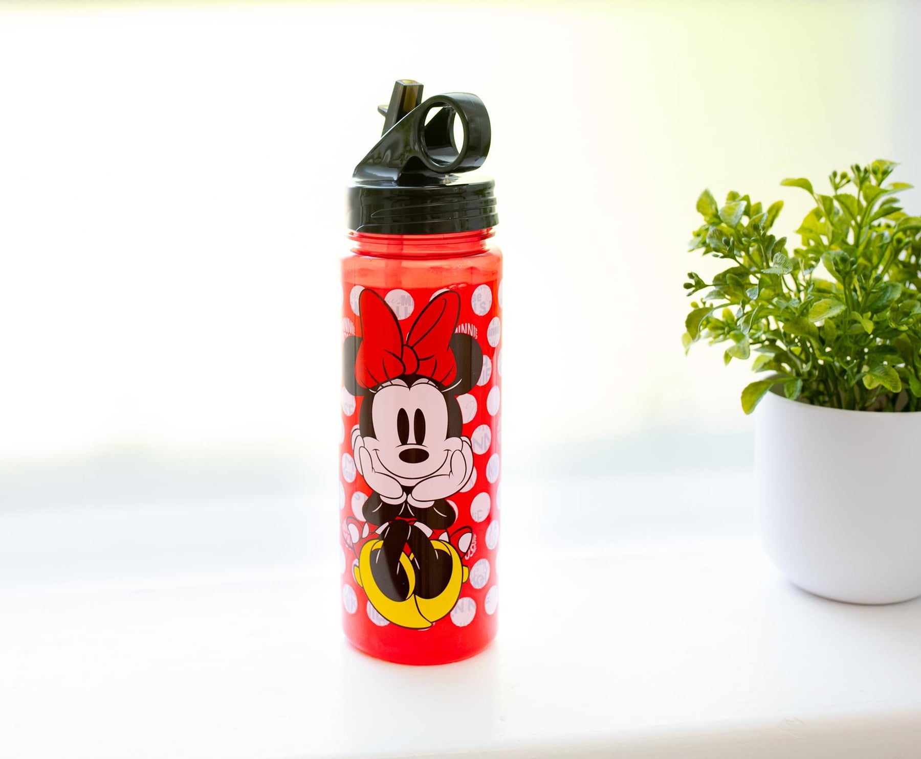 Disney Minnie Mouse Water Bottle With Flip-Up Straw | Holds 20 Ounces