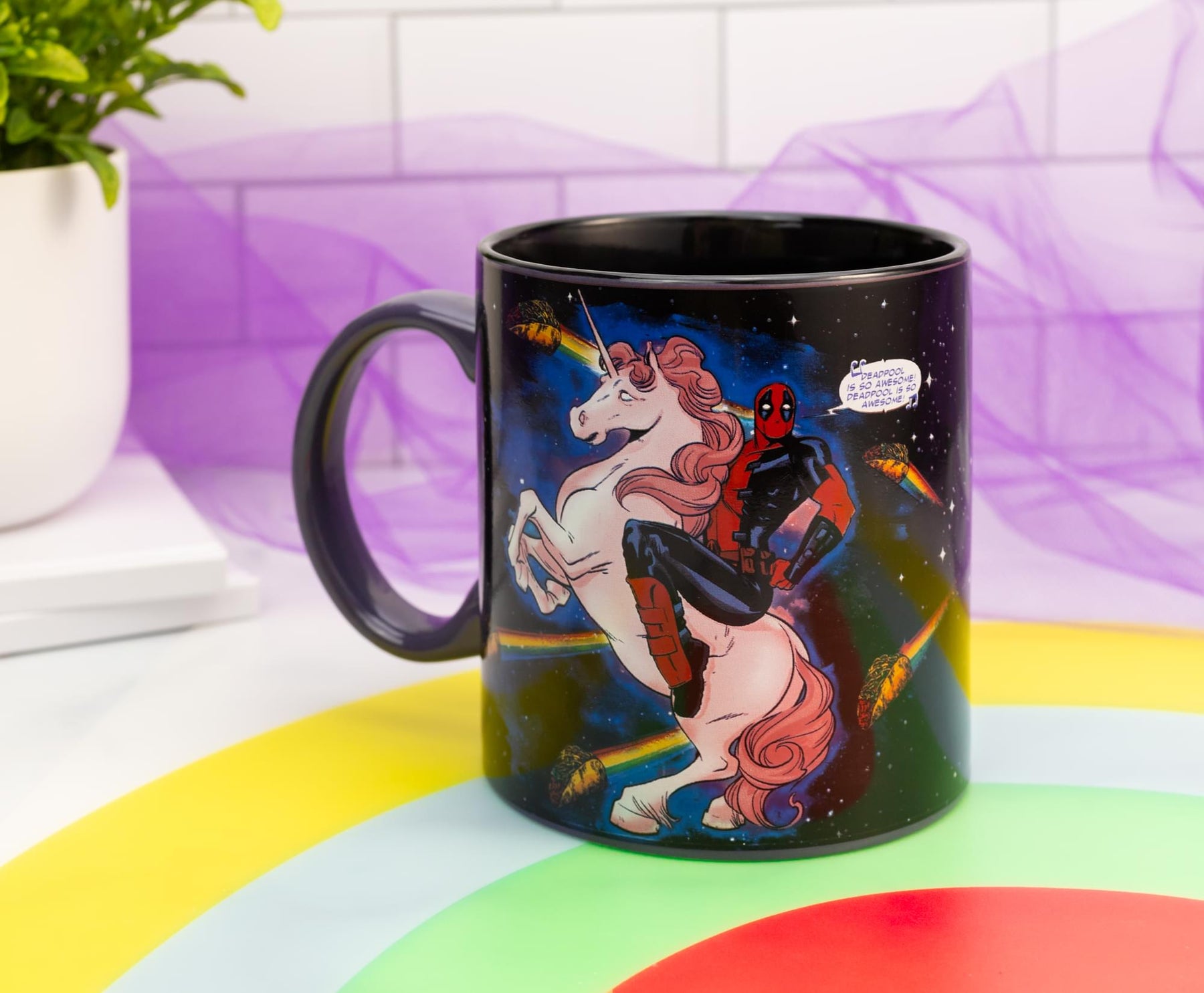 Marvel Deadpool and Unicorn In Space Ceramic Mug | Holds 20 Ounces