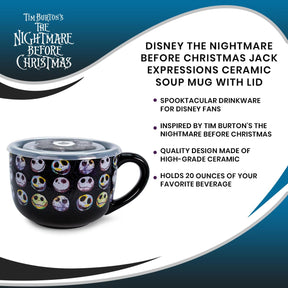 Disney The Nightmare Before Christmas Jack Expressions Ceramic Soup Mug with Lid