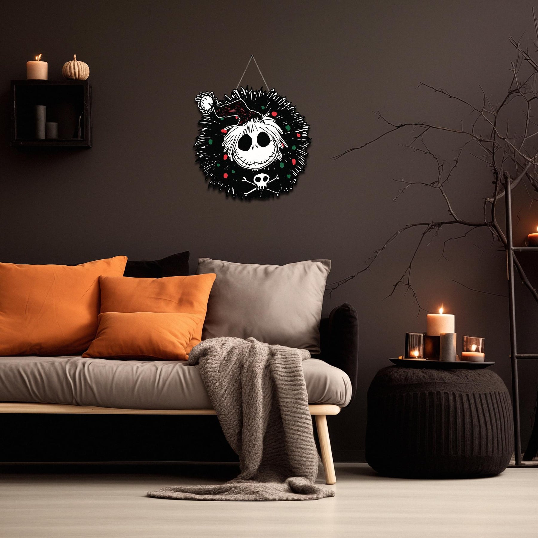 Nightmare Before Christmas Jack Wreath Hanging MDF Wall Art