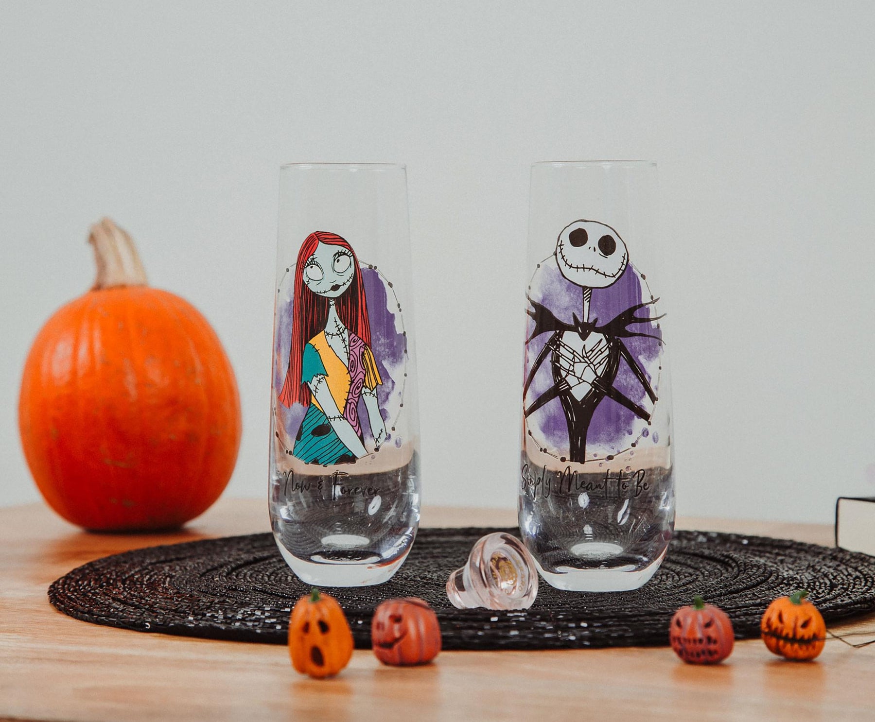 The Nightmare Before Christmas Jack and Sally Stemless Fluted Glasses | Set of 2