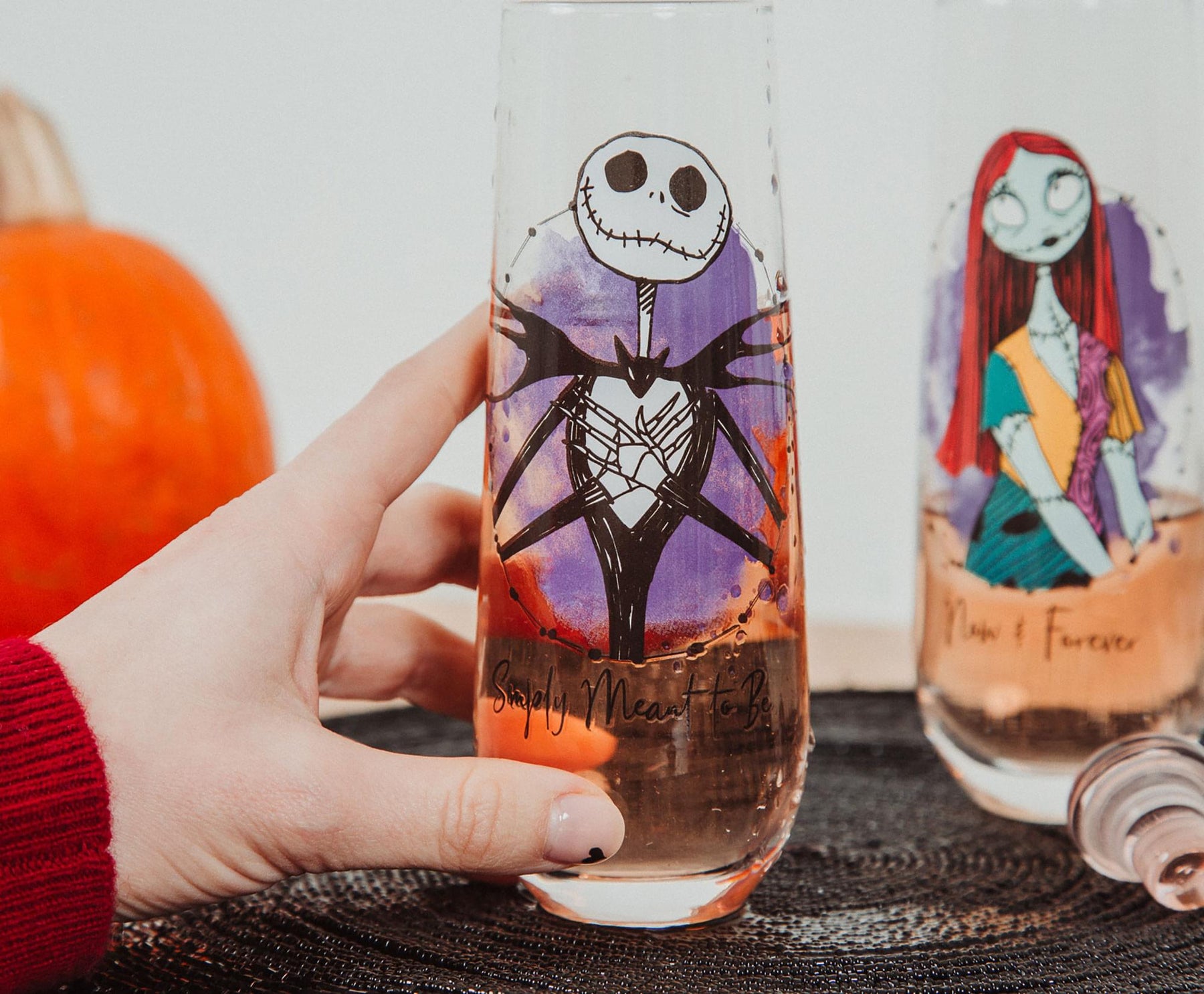 The Nightmare Before Christmas Jack and Sally Stemless Fluted Glasses | Set of 2