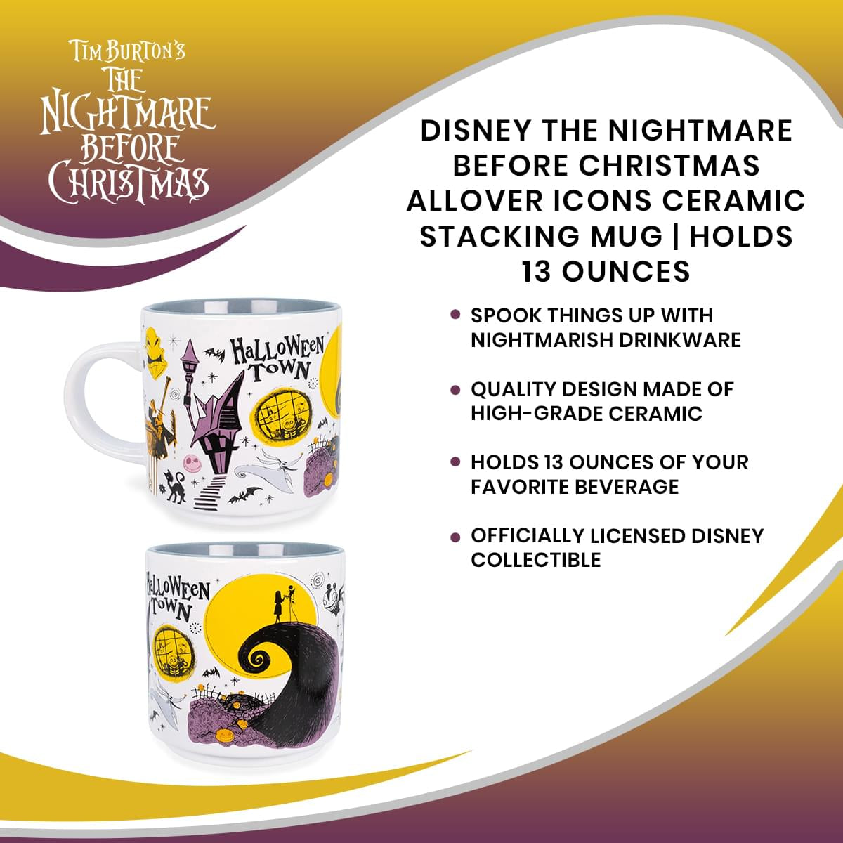 Disney The Nightmare Before Christmas Allover Icons Ceramic Stacking Mug | Holds 13 Ounces