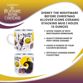 Disney The Nightmare Before Christmas Allover Icons Ceramic Stacking Mug | Holds 13 Ounces